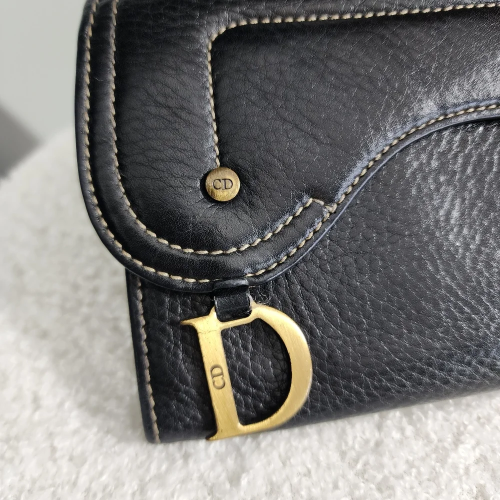 Dior Black Leather Wallet with Gold Accents